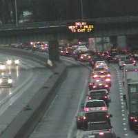 <p>Traffic is bumper to bumper on I-95 near Maple Lane in Westport on Friday afternoon. </p>