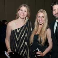 <p>Actress Emily Peachey (middle) poses with the founders of the Ty Louis Campbell Foundation for Childhood Cancer Research, Cindy Campbell (Left) and Louis Campbell (right)</p>