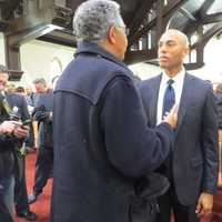 <p>Mariano Rivera greeting guests following his congregation&#x27;s first service in New Rochelle.</p>