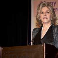 <p>Jane Fonda speaks at the Family Centers luncheon at the Greenwich Hyatt Regency.</p>