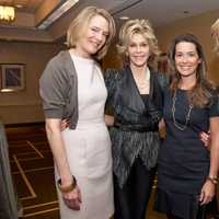 <p>Event co-chairs (l-r) Lauren Driscoll of Stamford, Ashley Allan of Greenwich and Leigh Carpenter of Greenwich with Jane Fonda.</p>