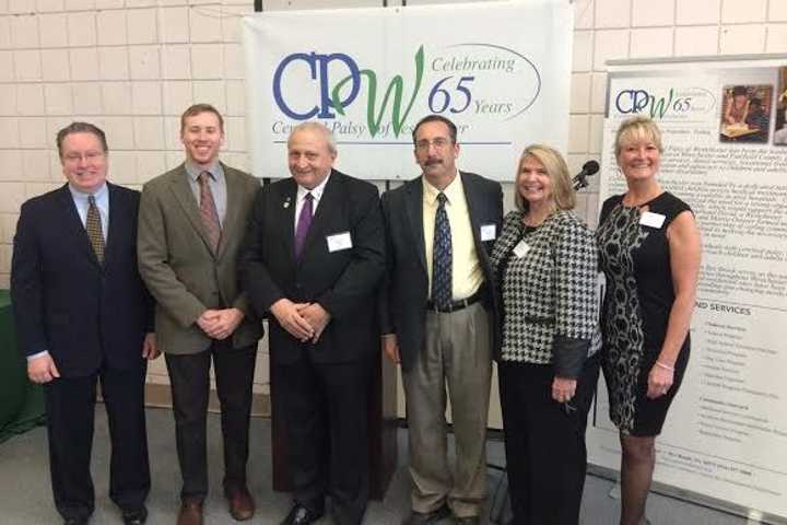 Left to right are Michael Smith, Jared Newman,  Peter Russo, Sal Pennelle,  Joan A. Maybury and Linda Kuck.