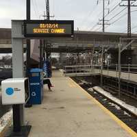 <p>The sign at the Fairfield Train Station says &quot;Service Change&quot; after the building explosion in Harlem. </p>