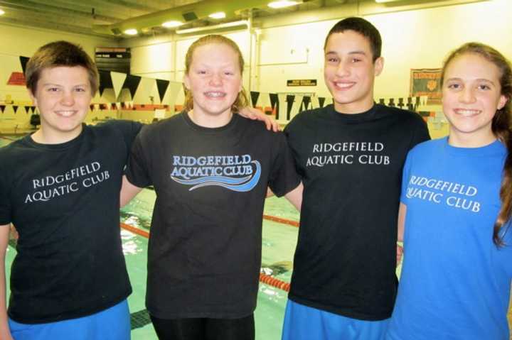 From left, AJ Bornstein, Marcie Maguire, Brian Valedon, and Lindsey Gordon were new record holders at the regional short course.