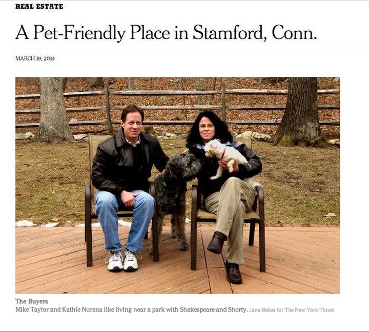 The New York Times is putting the spotlight on a Stamford couple looking for a pet-friendly home. 