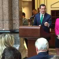 <p>Gov. Dannel P. Malloy makes the announcement Friday in Hartford with Lt. Gov. Nancy Wyman. </p>