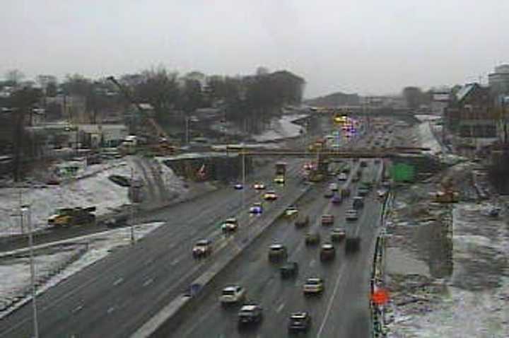 A look at conditions on I-95 at Stuart Avenue at 8:15 a.m. Monday.