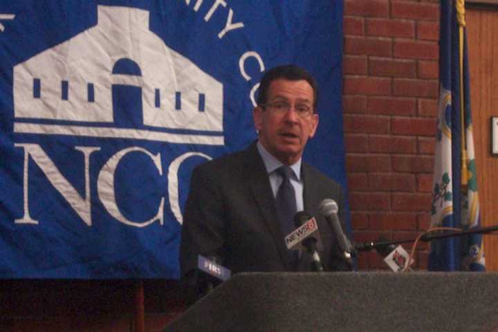 Gov. Dannel Malloy announces the state&#x27;s first Pathways in Technology Early College High School at Norwalk Community College on Friday.