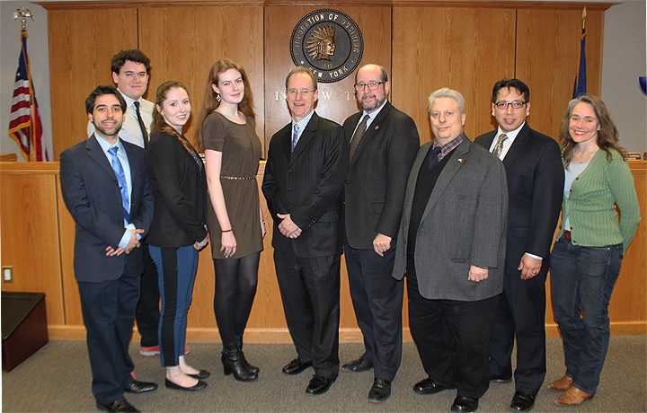 From left, James Ward, 
senior, Carlos Daniel Villamayor Ledesma, sophomore, Nadya Lani Hall, junior, Sara Moriarty, junior, John Codman III, Trustee, 
William Hanauer, Ossining Mayor, Robert Daraio, Manuel Quez and Victoria Gearity, trustees.