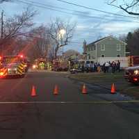 <p>Emergency crews set up in the middle of Clinton Street on Monday evening. </p>