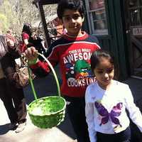 <p>A brother and sister attend the 10th Annual Heckscher Farm Easter Egg Hunt on Saturday in Stamford.</p>