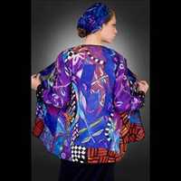 <p>Heather Kidson of Westwood, Mass., will show off her handpainted silk items, such as this jacket, at the Bruce Museum Outdoor Crafts Festival. </p>