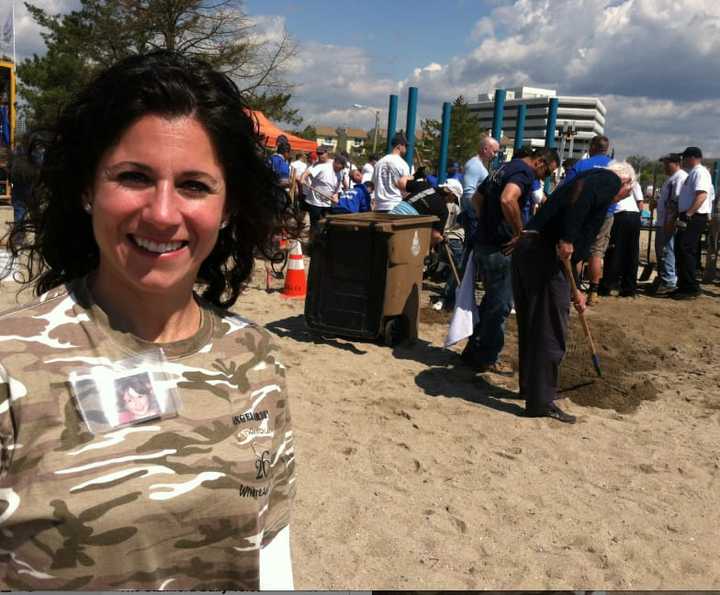 Gina Aiello, of Stamford, the local organizer to build a playground in honor of Jesse Lewis one of the 26 students and staff killed at Sandy Hook Elementary School in 2012. The playground was built Friday and the ribbon cutting will be11 a.m. Sunday.