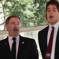 <p>State Rep. Jonathan Steinberg of Westport joins his old college glee club for a number. </p>