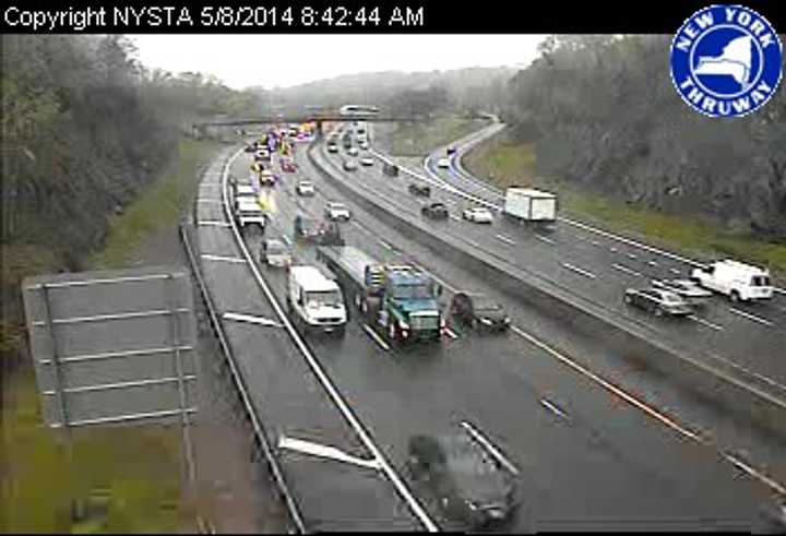 A view of traffic conditions at I-287 east of Hillside Avenue at approximately 8:40 a.m. Thursday.

