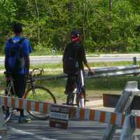 <p>Cyclists meet at the southern end of the Bronx River Parkway that is closed to car traffic for Bicycle Sundays in May, June and September.</p>