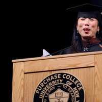 <p>Jodi Long, a 1976 graduate of Purchase College-SUNY, speaks to students at the school&#x27;s commencement. </p>