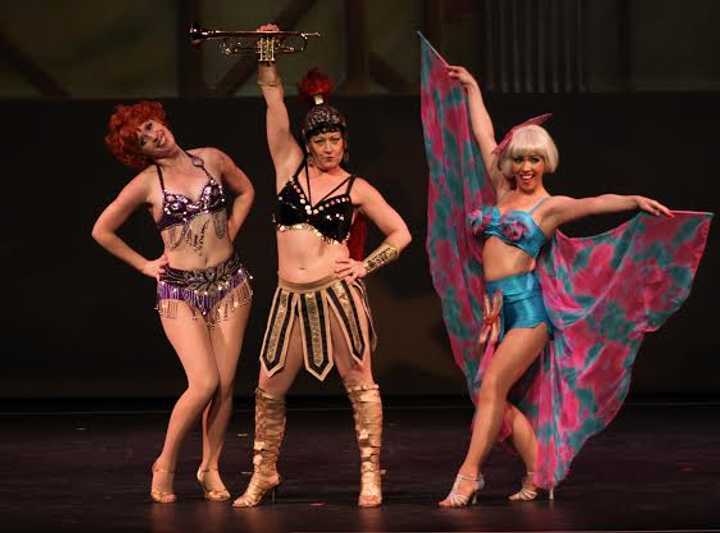 &#x27;Gypsy&#x27; tells the backstage story of the life of the world-famous stripper, Gypsy Rose Lee. Shown are Electra (Caitlin Roberts, Mazeppa (Heidi Giarlo) and Tessie Turra (Sarah Giggar).