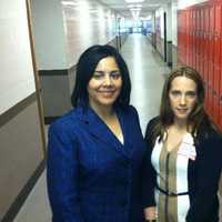 <p>Nivea Torres, left, superintendent of the state&#x27;s technical school system, shows Kierstin Pupkowski, community affairs director for WTNH, the renovated J.M. Wright Technical High School during a tour for sponsors of the reopened school.</p>