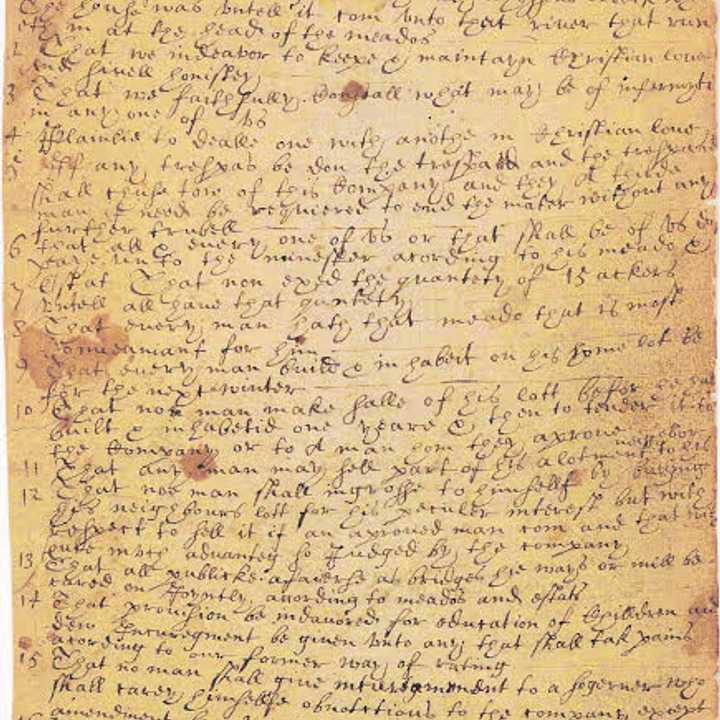 Image of The 1665 Eastchester Covenant Signed by Virginia Kathryn Fish Reynolds Hefti&#x27;s Ancestor, Henry Fowler