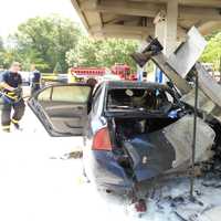 <p>This is the back of State Trooper John Vescio&#x27;s car after the accident. </p>