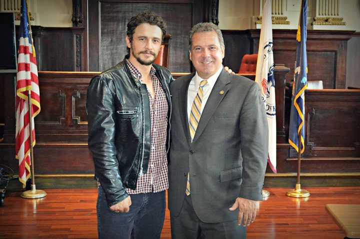 Yonkers Mayor gets a photo op with actor James Franco. 