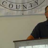 <p>Tom Chiappetta, executive director of the Fairfield County Sports Commission, speaks at the induction ceremony. </p>