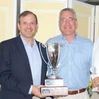 <p>Accepting the award for 1st Place Golfing Group, Brian Rothschild, Gary Karetsky and Andrew Feldman at Temple Sholom&#x27;s 2nd Annual Golf &amp; Tennis Outing, June 10th at Fairview Country Club.</p>