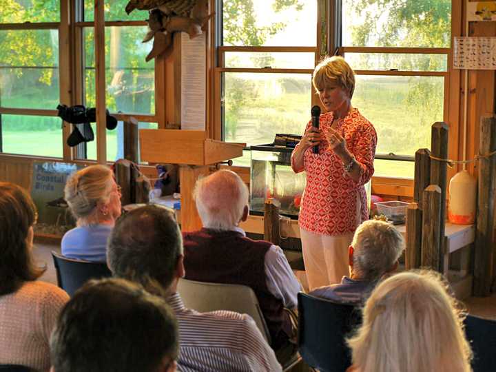 Westport resident and archaeologist CeCe Saunders tells the Friends of Sherwood Island at a recent meeting that the informational plaques from the digs in 2013 are almost ready to be put up for the public to enjoy.