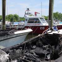 <p>The Fairfield Fire Department&#x27;s boat responds to a blaze Sunday afternoon at the South Benson Marina complex. No injuries were reported. </p>