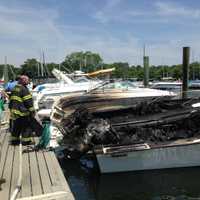 <p>Two boats were destroyed by the fire Sunday afternoon at the marina in Fairfield. </p>