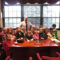 <p>Kindergarten students from the Chapel School visit the mayor&#x27;s office in Tuckahoe.</p>