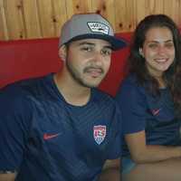 <p>USA fans Jon Tei, Amanda Arango and Brandon Cidce were set for the World Cup match.</p>