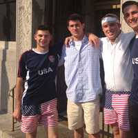 <p>(From L to R) Matt Ghelarducci, Andrew Murphy, Eric Minsker and Domonic Saljanin watch the USA team at Buffalo Wild Wings July 1. </p>