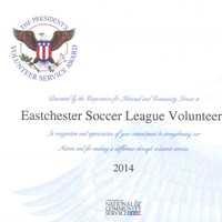 <p>The Presidential Volunteer Service Award was presented to the Eastchester Youth Soccer Association.</p>
