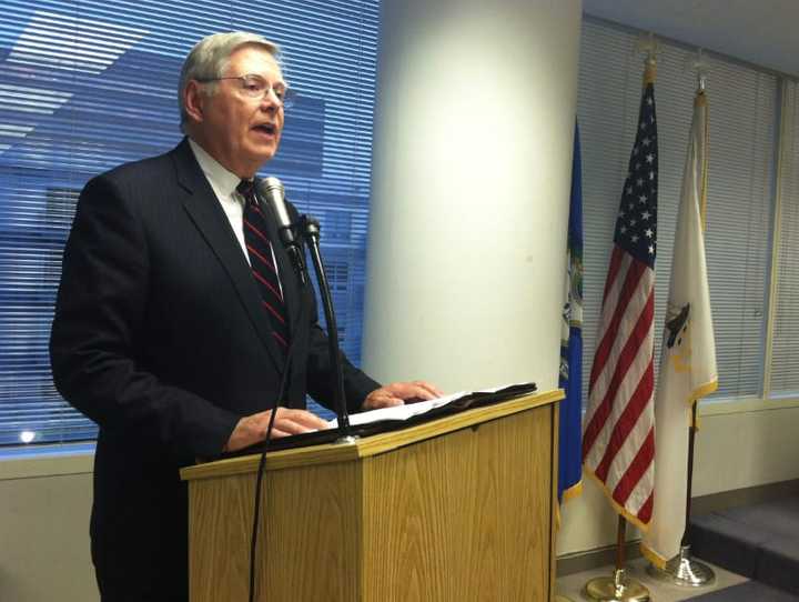 Stamford Mayor David Martin delivers his State of the City address at the Board of Representatives meeting Monday night. 