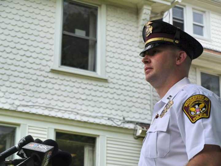 Ridgefield Police Capt. Jeff Kreitz speaks to gathered media Tuesday afternoon about the toddler&#x27;s death but did not take any questions.