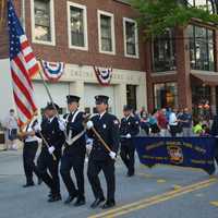 <p>Briarcliff Manor firefighters march in Mount Kisco&#x27;s parade.</p>