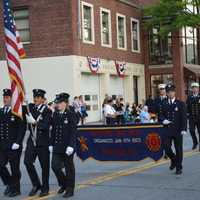 <p>Bedford firefighters march in Mount Kisco&#x27;s parade.</p>