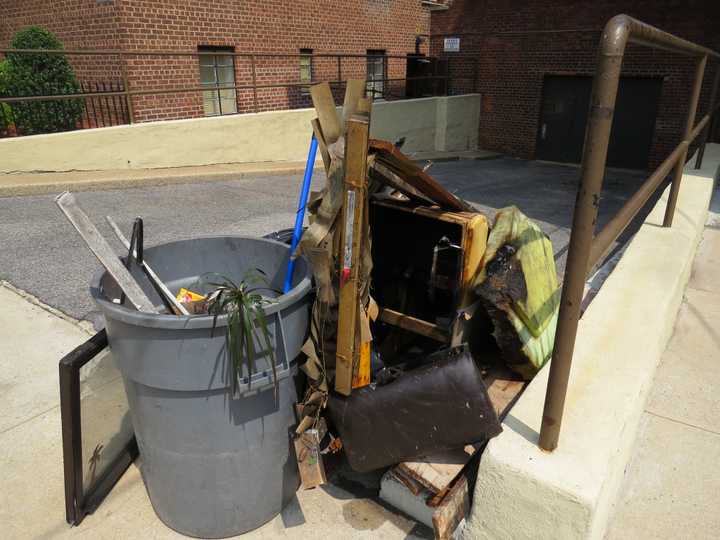 Debris from the Mount Vernon fire outside of the apartment complex.