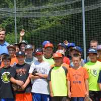 <p>Lucas Duda and kids pose for photos at Summer Trails Day Camp in Somers.</p>