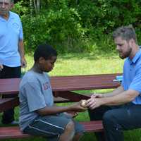 <p>Lucas Duda at an autograph signing at Summer Trails Day Camp in Somers.</p>