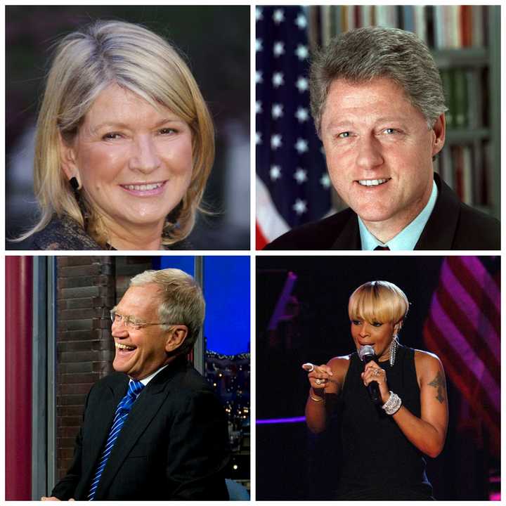 Clockwise: Martha Stewart, Bill Clinton, David Letterman and Mary J. Blige