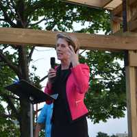 <p>Zephyr Teachout speaks at a rally in Ossining.</p>