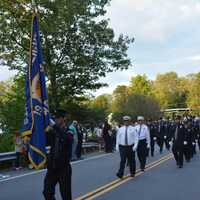 <p>Noroton Heights (Darien, Conn.) firefighters march in the South Salem parade.</p>