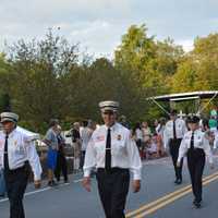 <p>Redding, Conn., firefighters march in the South Salem parade.</p>