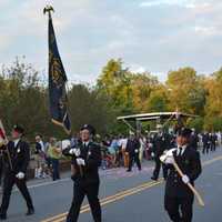 <p>Noroton (Darien, Conn.) firefighters march in the South Salem parade.</p>