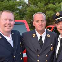 <p>Pictured left to right are Katonah firefighter Jim McHugh, Bedford firefighter Matt Halpin and Katonah firefighter Tom Martens.</p>