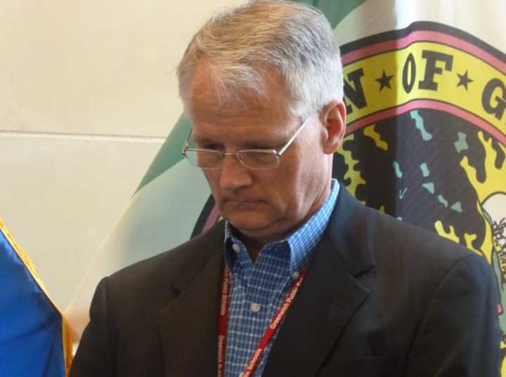 A somber William McKersie, Greenwich Public Schools superintendent, during a press conference Thursday about the boating-related death of 16-year-old Emily Fedorko.