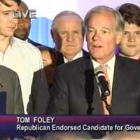 <p>Tom Foley speaks to supporters following he received the Republican nod for Governor in Tuesday&#x27;s primary.</p>